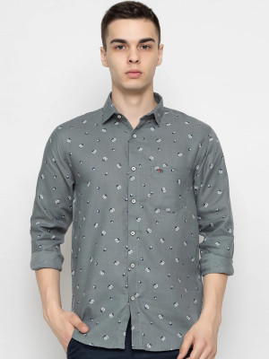 FREKMAN Men Printed Casual Grey Shirt