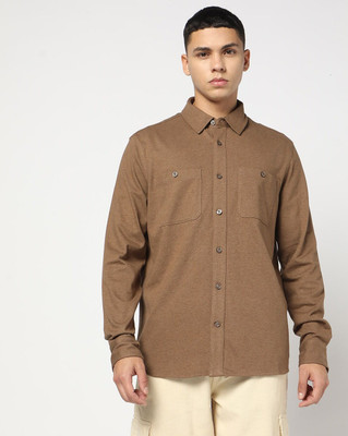GAP Men Solid Casual Brown Shirt