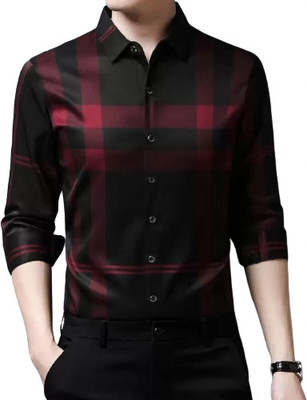 isuelfeb Men Solid Casual Maroon, Black Shirt