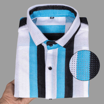 DUCCKCREATION Men Striped Casual Blue Shirt