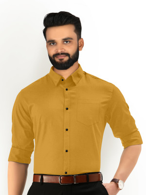LAMATTE Men Solid Formal Yellow Shirt
