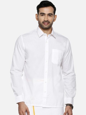 Ramraj Cotton Men Solid Casual White Shirt