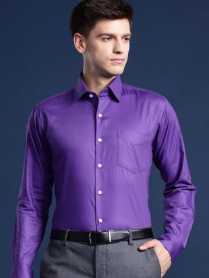 Hancock Men Self Design Formal Purple Shirt