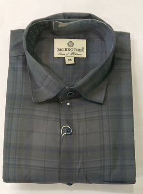 bbrother Men Checkered Casual Grey Shirt