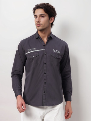 Masher Men Self Design Casual Grey Shirt