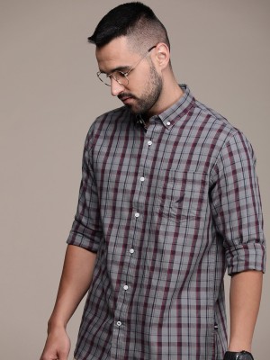 NAUTICA Men Checkered Casual Grey, Black, Maroon Shirt