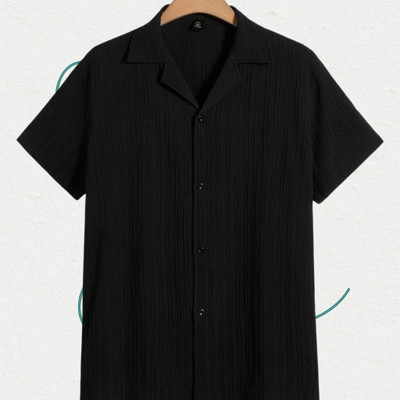 Looksky Men Self Design Casual Black Shirt