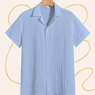 A FUBAR Men Self Design Formal Blue Shirt