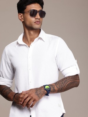 Roadster Men Self Design Casual White Shirt