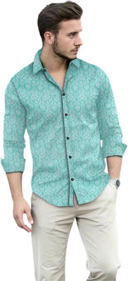 StellLIFESTYLE Trend Men Printed Casual Light Green, White Shirt