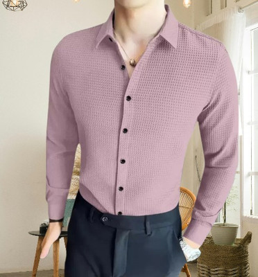 Black Deer Men Self Design Casual Pink Shirt