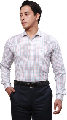 PARK AVENUE Men Checkered Formal Orange Shirt