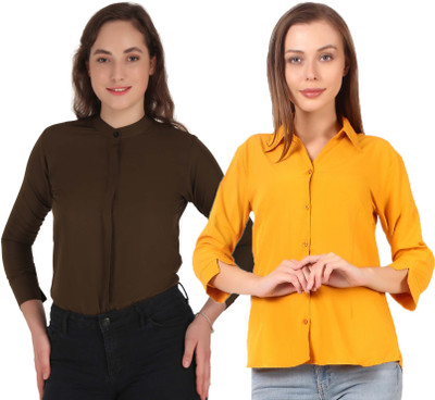 HEAVENS CREATIONS Women Solid Formal Dark Green Shirt(Pack of 2)