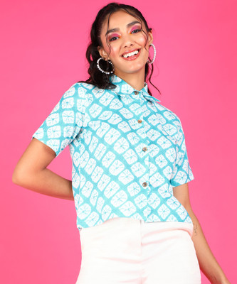 METRONAUT Women Printed Casual Blue Shirt