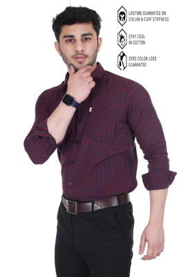Marc Laurent Men Checkered Casual Maroon Shirt