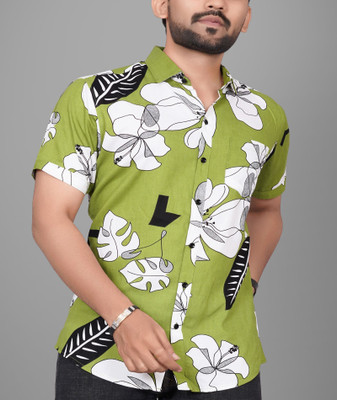 METRONAUT Men Printed Casual Dark Green Shirt