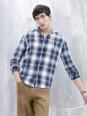 WROGN Men Checkered Casual Blue, White Shirt