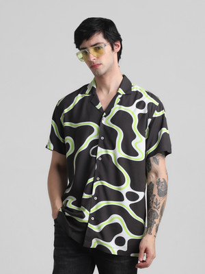 JACK & JONES Men Printed Casual Black, White, Light Green Shirt