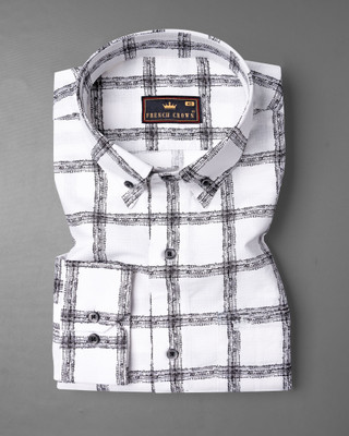 french crown Men Checkered Casual White, Black Shirt