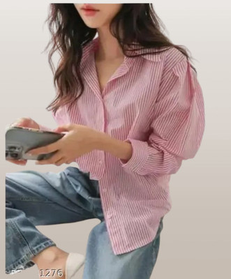rajni global Women Striped Formal Pink Shirt
