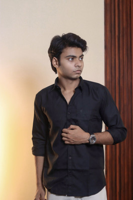 J.A STYLING Men Solid Casual Black Shirt