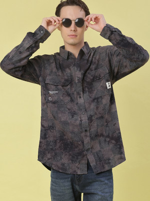 V-MART Men Striped Casual Grey Shirt