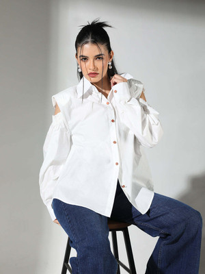 SHOWOFFFF Women Solid Casual White Shirt