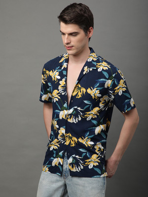 Voroxy Men Floral Print Casual Blue Shirt
