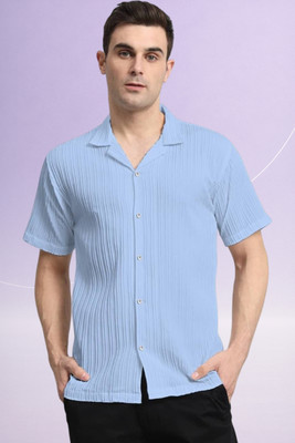 A Dearise Trend Men Self Design, Solid Casual Light Blue Shirt