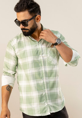 Surhi Men Checkered Casual Light Green Shirt
