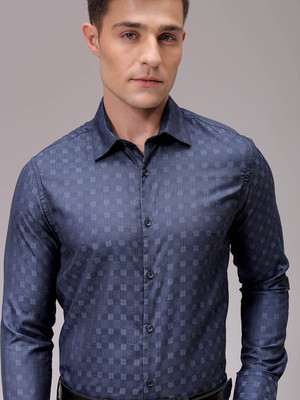 The Indian Garage Co. Men Checkered Formal Dark Blue Shirt