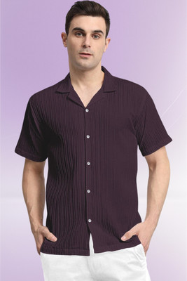 A DEEMOON TREND Men Self Design Casual Purple Shirt