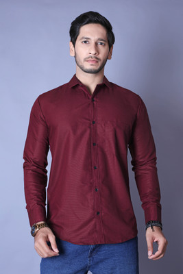 ALMORA Men Solid Casual Maroon Shirt