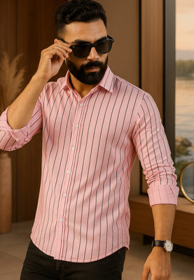 Surhi Men Striped Casual Pink Shirt