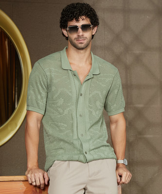 CAMPUS SUTRA Men Self Design Casual Green Shirt