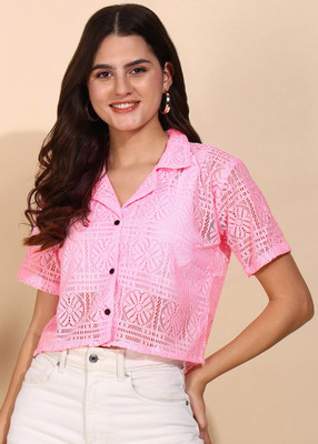 FUNDAY FASHION Women Self Design Casual Pink Shirt