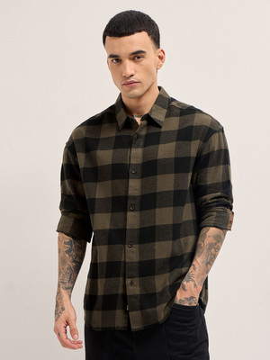 THE BEAR HOUSE Men Checkered Casual Brown Shirt