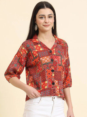 EKASYA Women Graphic Print Casual Red Shirt