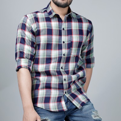 EyeBogler Men Checkered Casual Dark Blue, Red Shirt