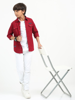 ROCKET SCIENCE Boys Solid Casual Maroon Shirt