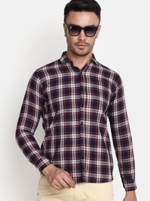 V-MART Men Checkered Casual Maroon, White, Dark Blue Shirt