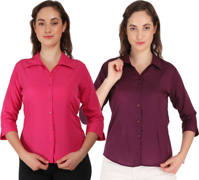 HEAVENS CREATIONS Women Solid Casual Red, Maroon Shirt(Pack of 2)