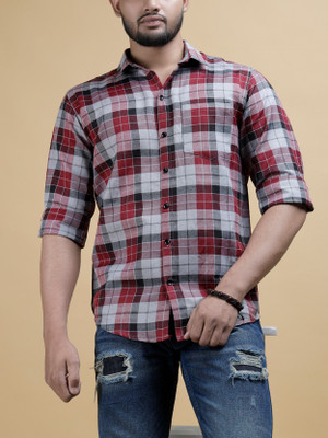 EyeBogler Men Checkered Casual Maroon, Black Shirt