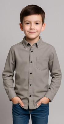 ShopGlobal Boys Solid Casual Grey Shirt