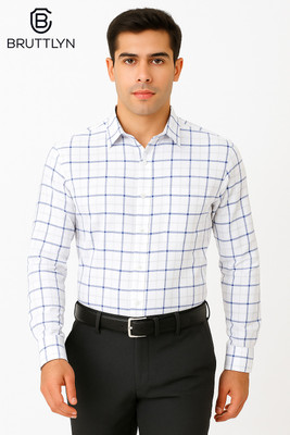 Bruttlyn Men Checkered Formal White Shirt