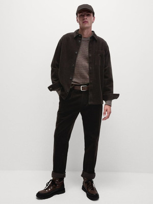 MARKS & SPENCER Men Solid Casual Brown Shirt