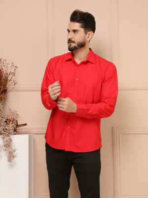 Pactimo Men Solid Casual Red Shirt