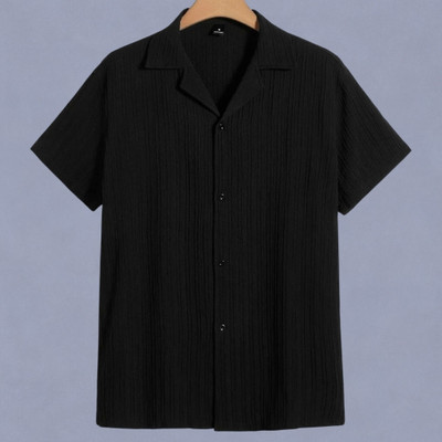 A DEEMOON TREND Men Self Design Casual Black Shirt