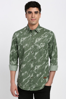 PETER ENGLAND Men Printed Casual Green Shirt