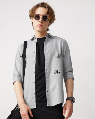 British Club Men Printed Casual Grey Shirt